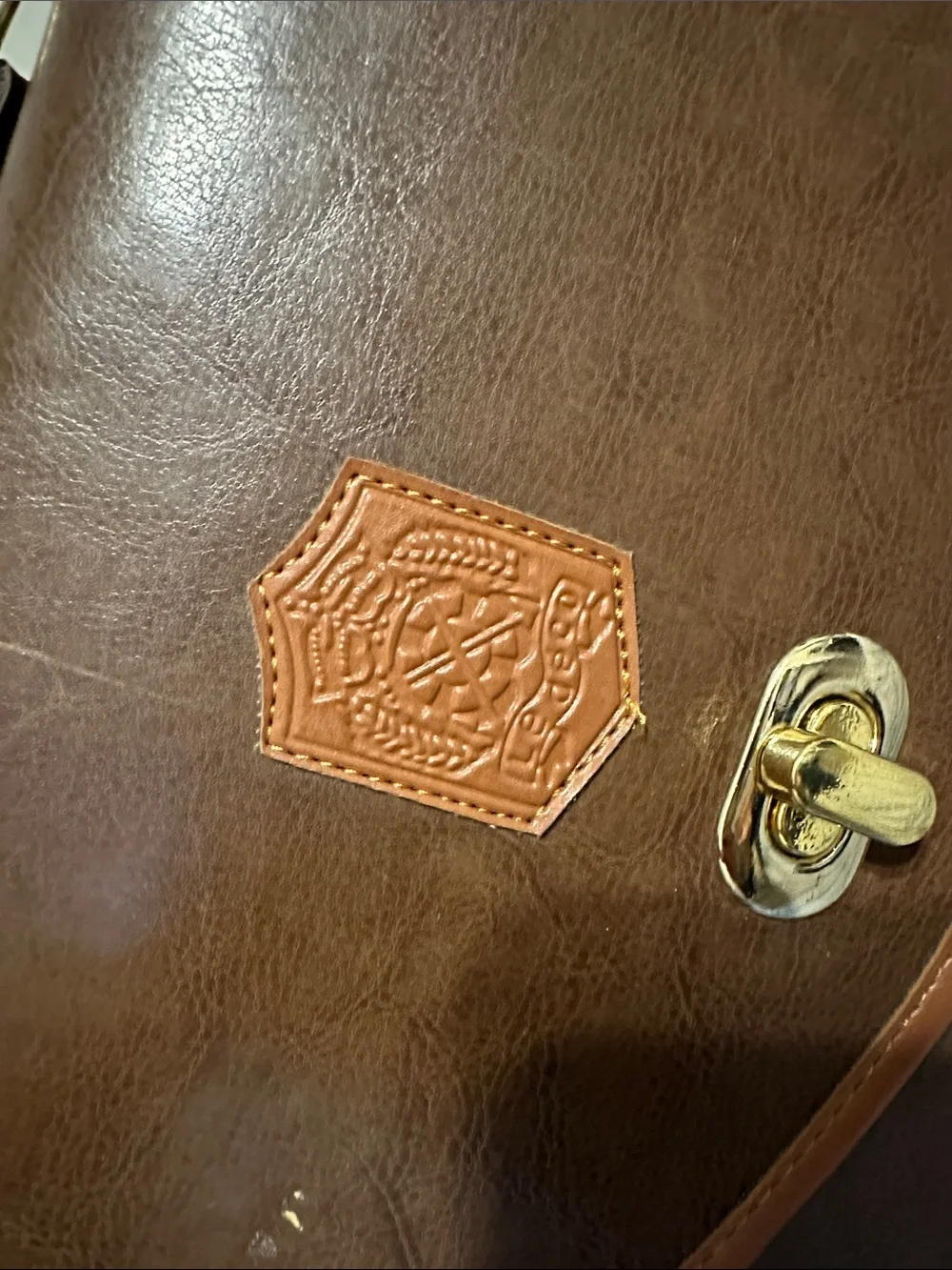 Vintage Le Deco Brown Leather Briefcase with Gold Turn-Lock
